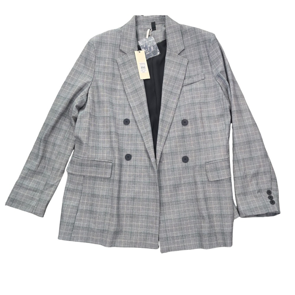 TOPSHOP Grey Plaid Double Breasted Blazer Jacket Women's Size 12